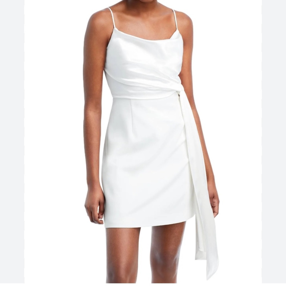 Cinq a Sept White Asymmetrical Tie Front Sheath Dress